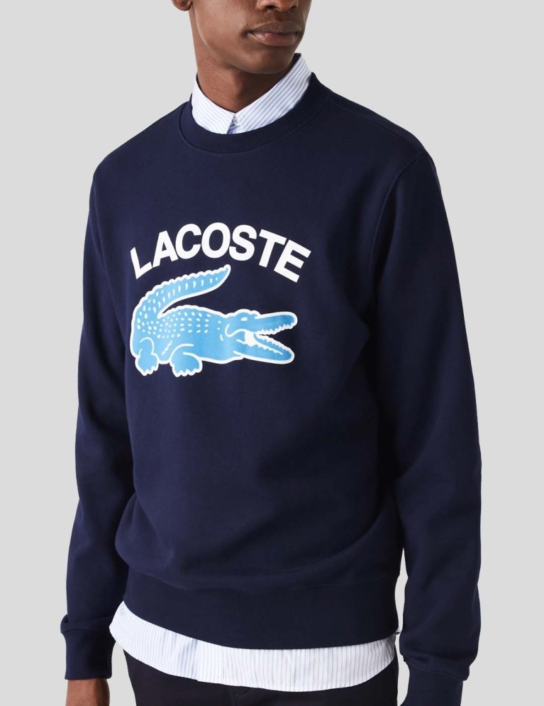 Felpa LACOSTE girocollo timbrato marino
